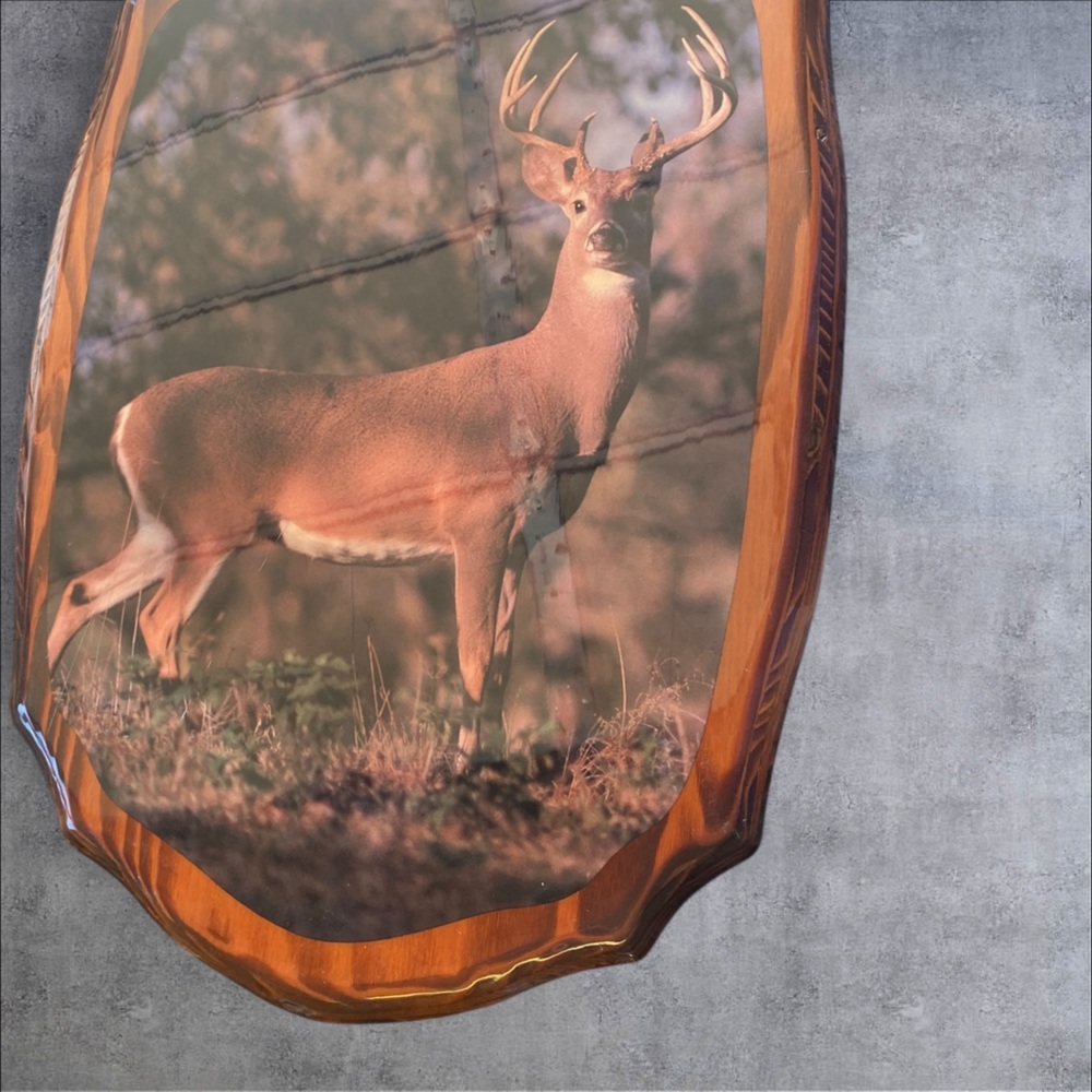 Wood with deer enameled  hook on back 23” long